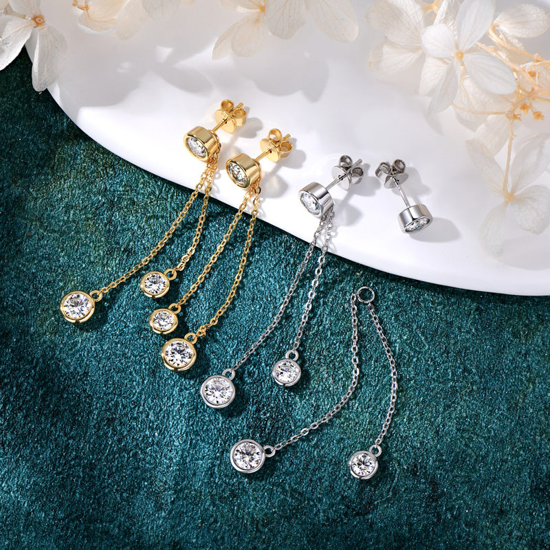 Jade Earrings Three Stone Moissanite Dangle Earrings