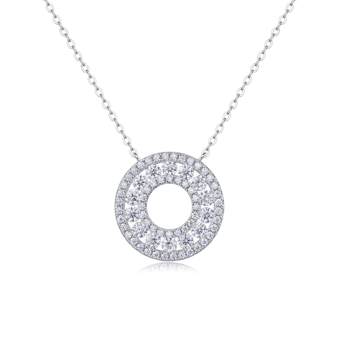 Round moissanite halo pendant with total weight one carat