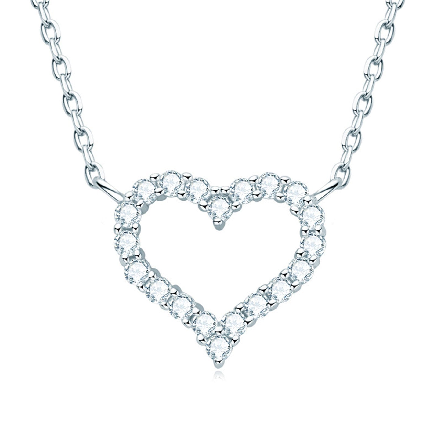 Étoile Pavé Heart Necklace in platinum-finish sterling silver with moissanite