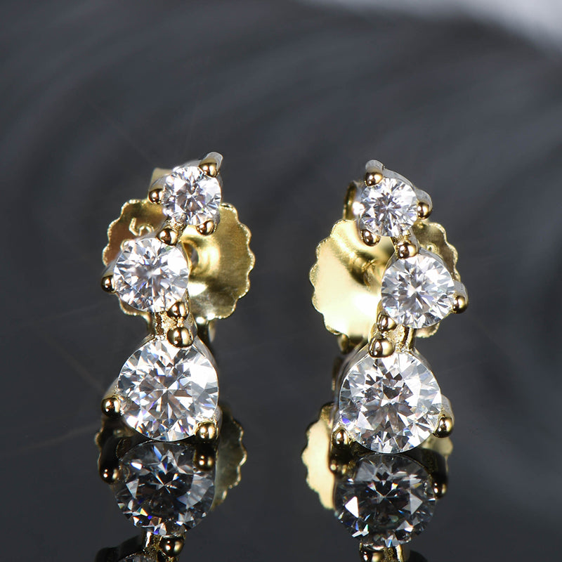 Oriane Three Stone Climber Studs in gold plated view 4
