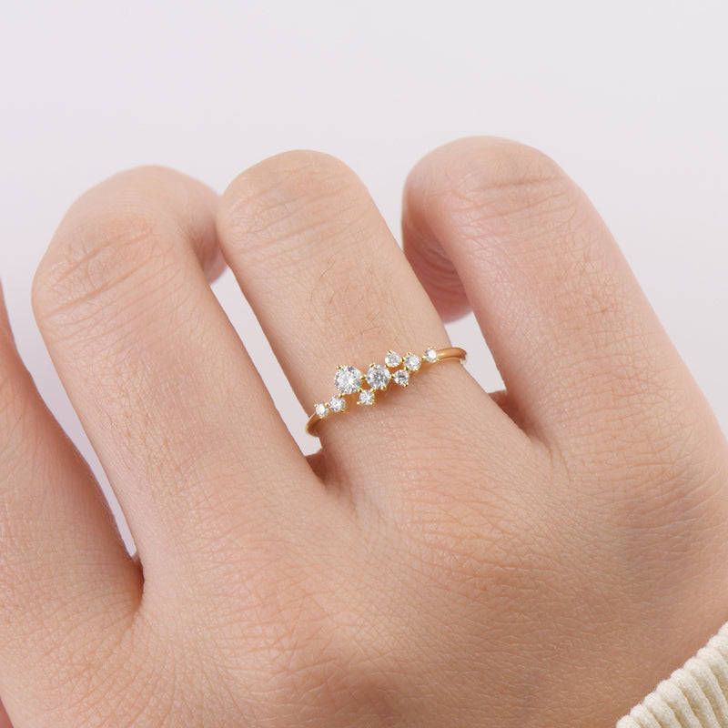 Clemence cluster moissanite ring in gold plate, view 9