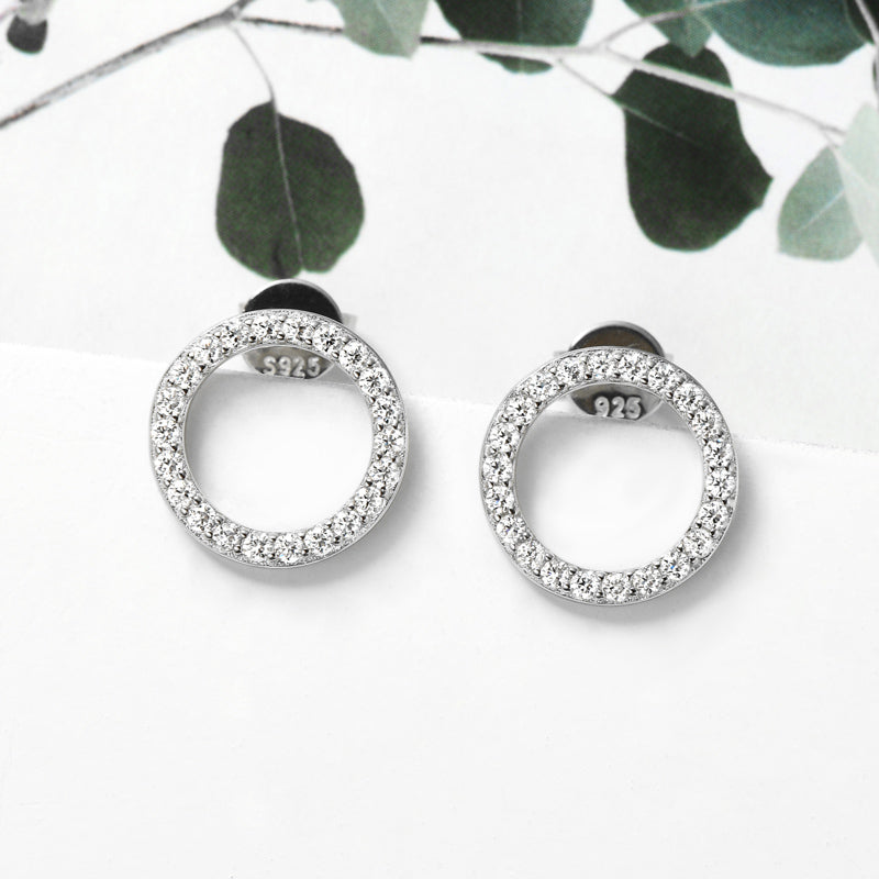 Harper pave moissanite halo circle studs, view 4