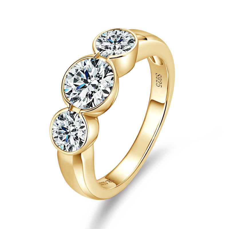 Romane Three Stone Bezel Ring in gold plated view 8