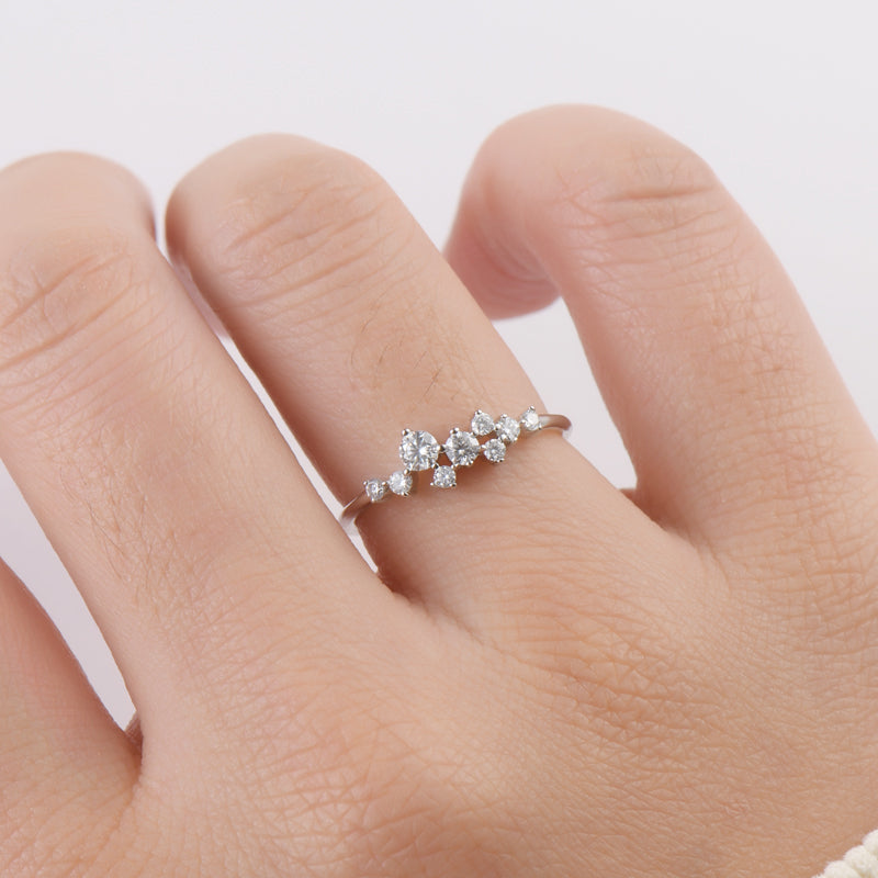 Clemence cluster moissanite ring worn, view 7