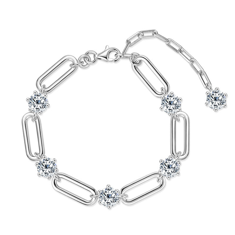 Florence paperclip moissanite station bracelet in sterling silver