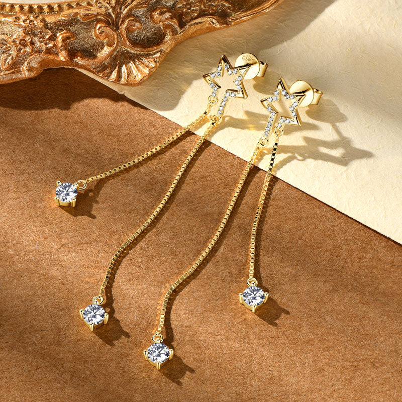 Rosine Star Chain Drop Earrings in gold plated view 8