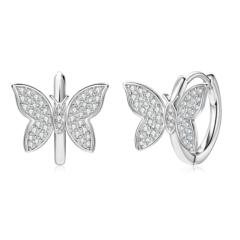 Noelle butterfly pave moissanite huggies in sterling silver