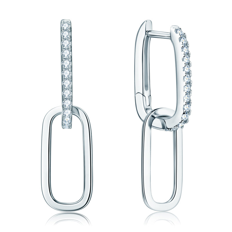 Ondine pave moissanite huggies with paperclip links in sterling silver