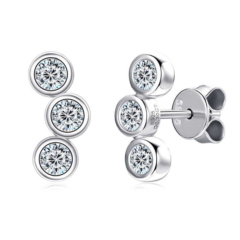 Leontine bezel trio moissanite climber studs in sterling silver