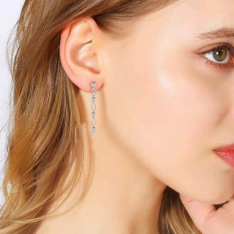 Pascale Bezel Link Drop Earrings in sterling silver, view 9