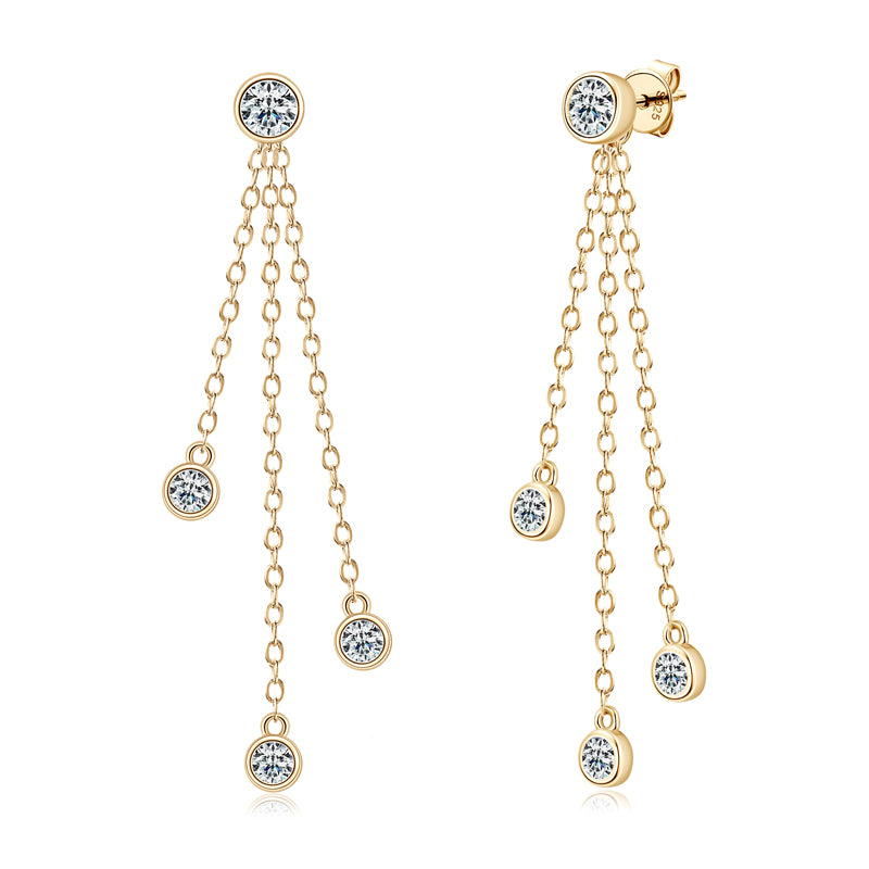 Ambre Bezel Tassel Drop Earrings in gold plated view 3