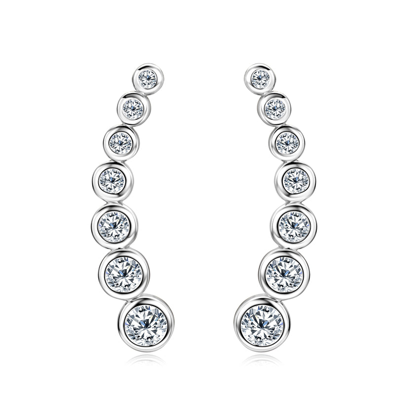 Yolande graduated bezel moissanite ear climber earrings in sterling silver