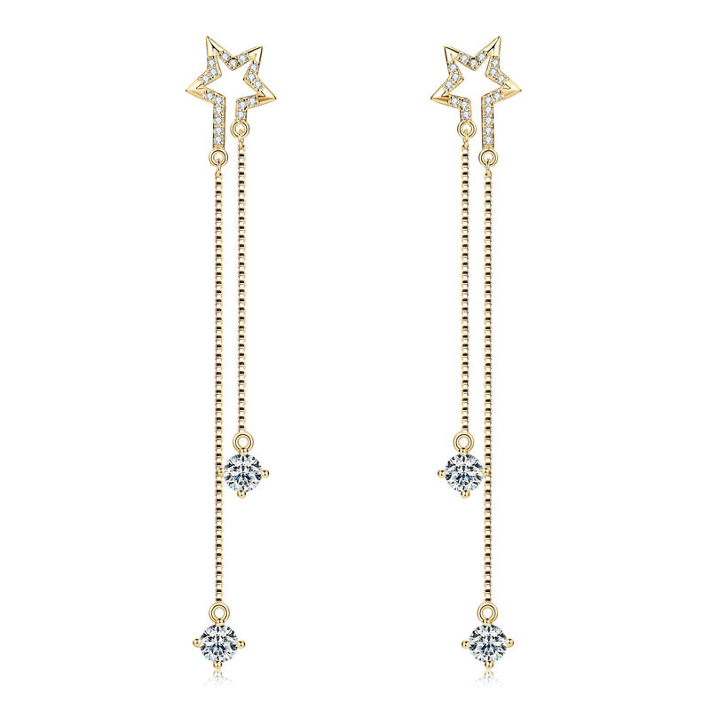 Rosine Star Chain Drop Earrings in gold plated view 6