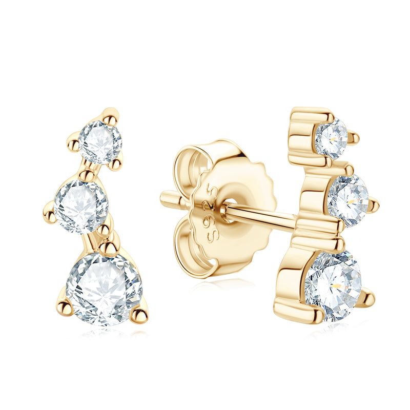 Oriane Three Stone Climber Studs in gold plated view 2