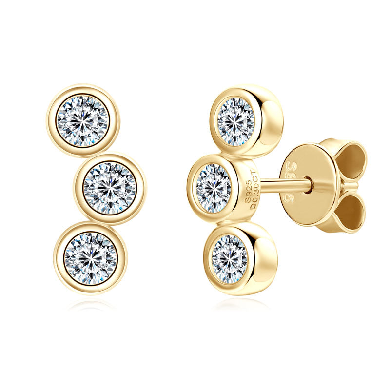 Leontine Bezel Trio Climber Studs in gold plated view 6