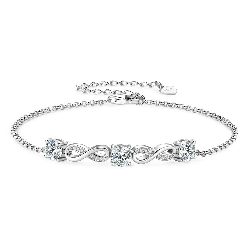 Josephine infinity trio moissanite bracelet in sterling silver