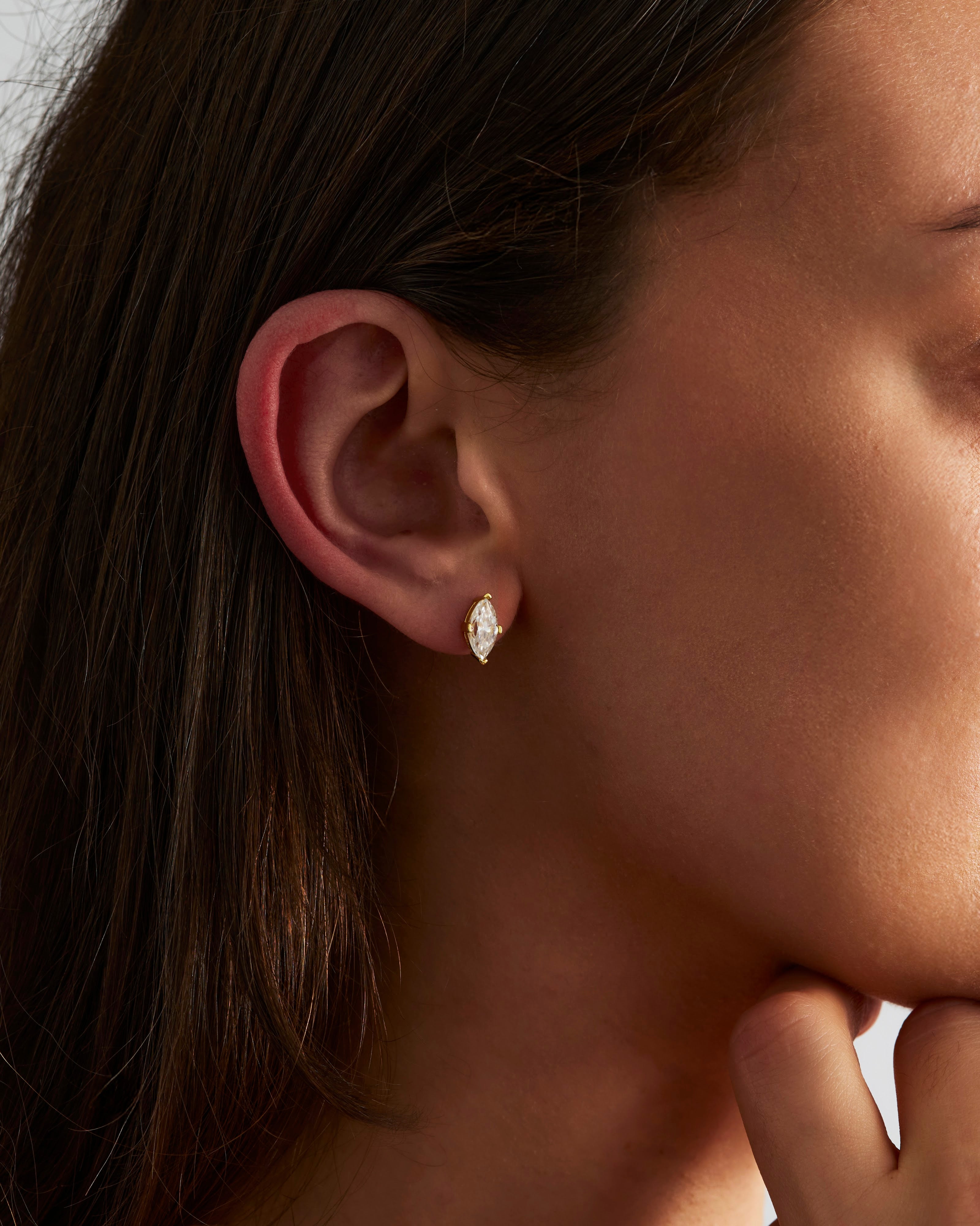 Moissanite stud earring worn