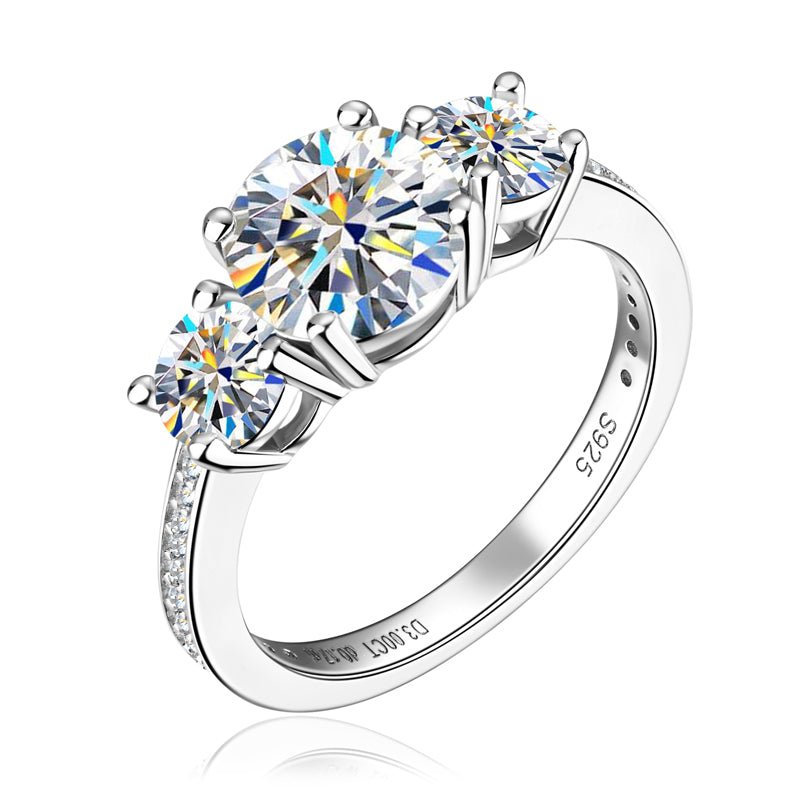 Bernadette three stone pave moissanite ring in sterling silver