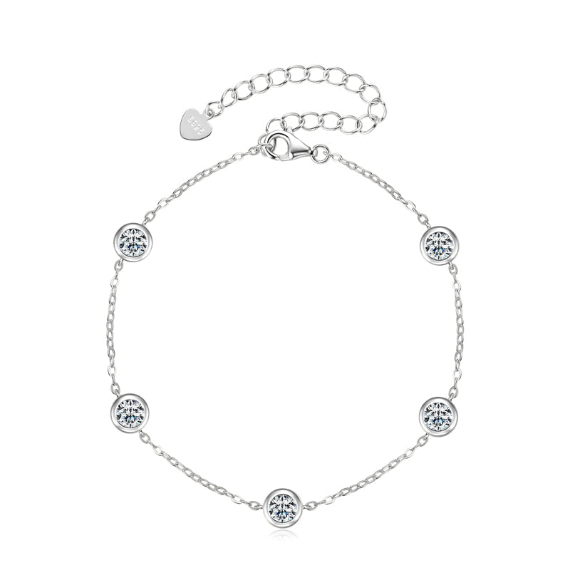 Sandrine bezel station moissanite bracelet in sterling silver