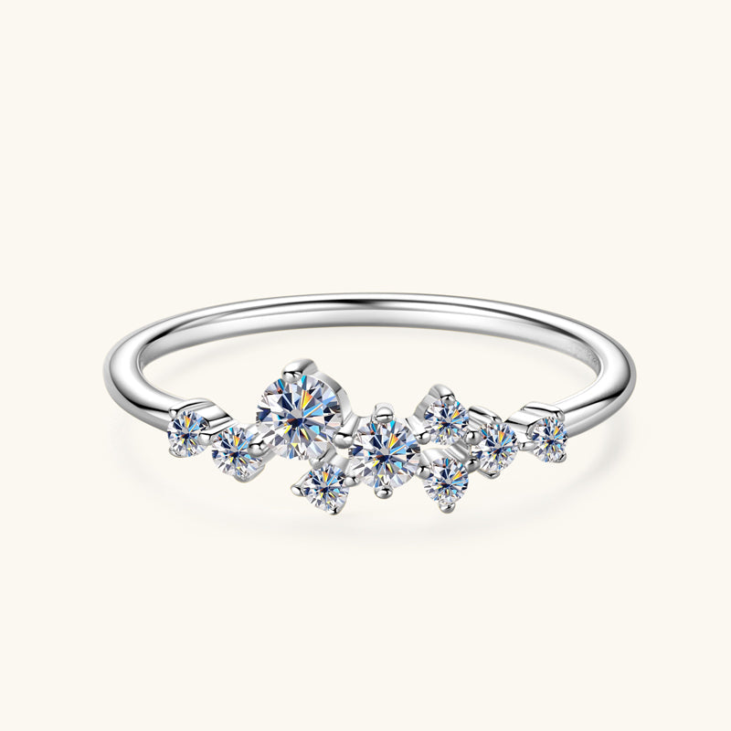 Clemence cluster moissanite ring in sterling silver, view 4