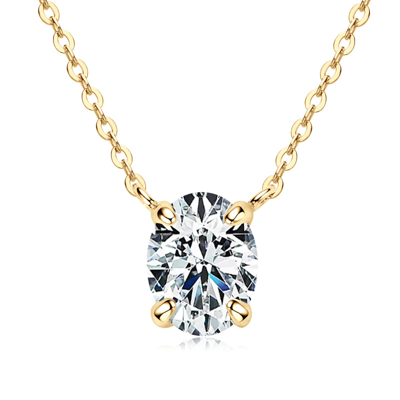 Berenice Oval Solitaire Necklace in gold plated view 2