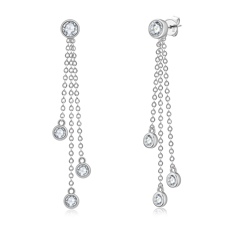 Ambre bezel moissanite tassel drop earrings in sterling silver