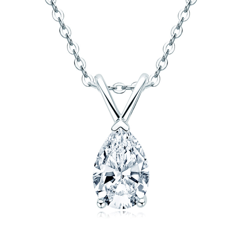 Melisande pear moissanite solitaire pendant in sterling silver