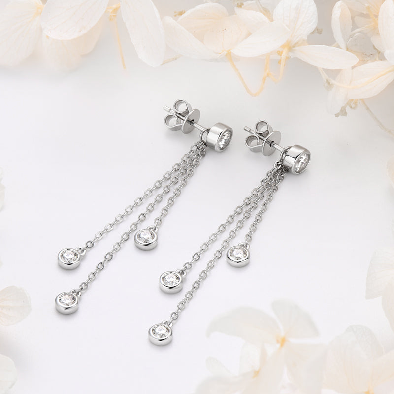 Ambre Bezel Tassel Drop Earrings view 4