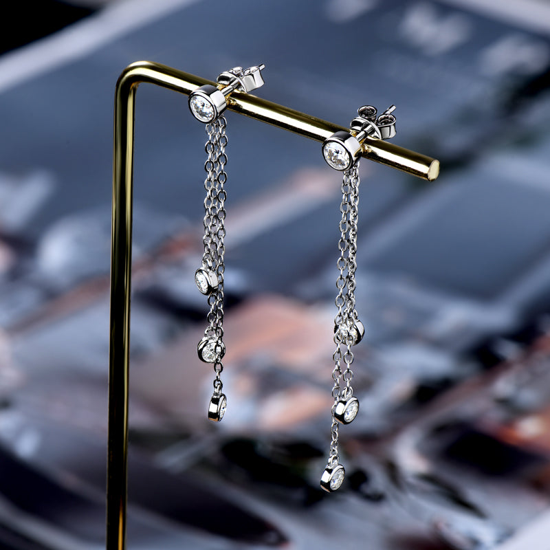 Ambre Bezel Tassel Drop Earrings view 5