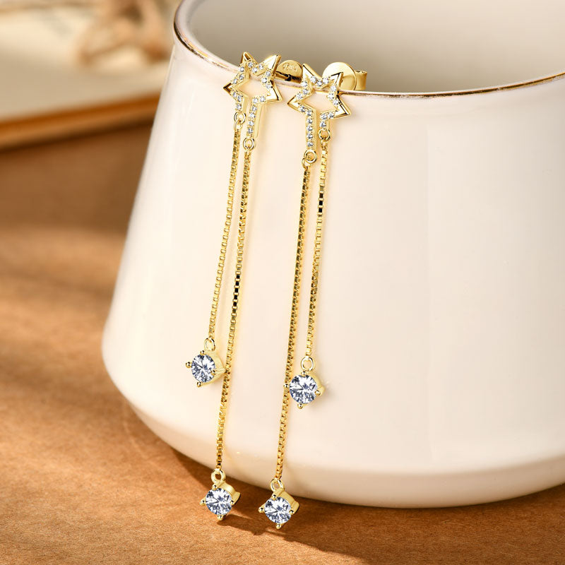 Rosine Star Chain Drop Earrings in gold plated view 7