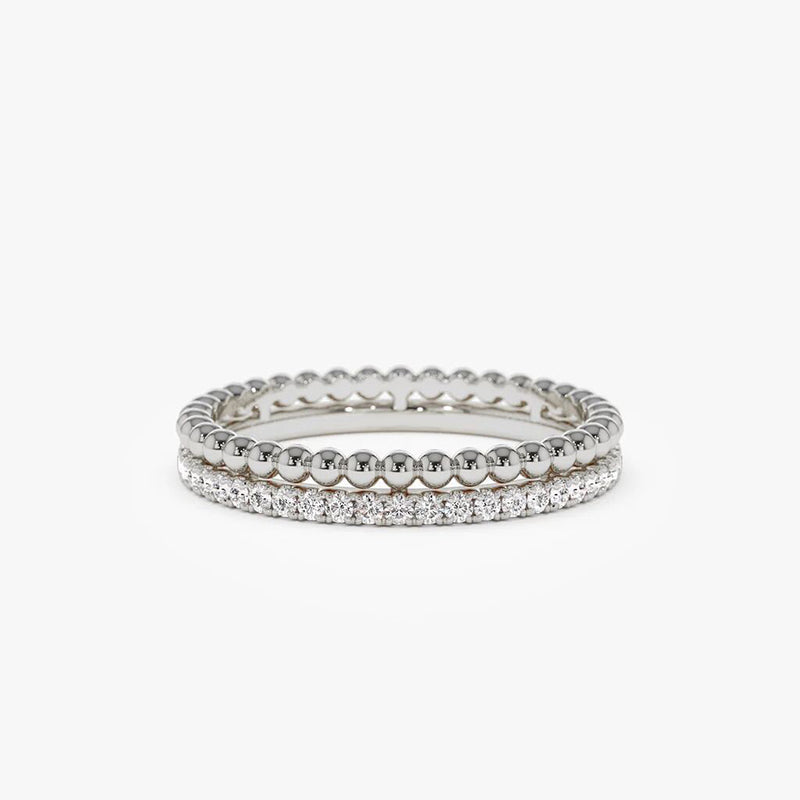 Lorraine beaded pave moissanite band in sterling silver