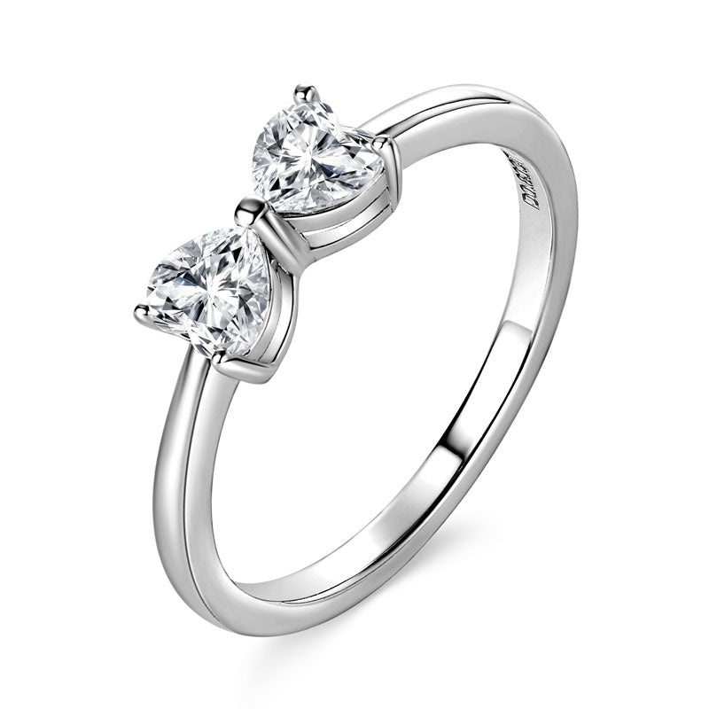 Adele heart bow moissanite ring in sterling silver