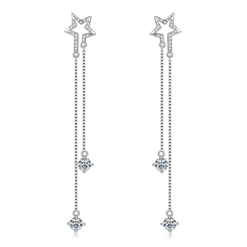 Rosine star moissanite chain drop earrings in sterling silver