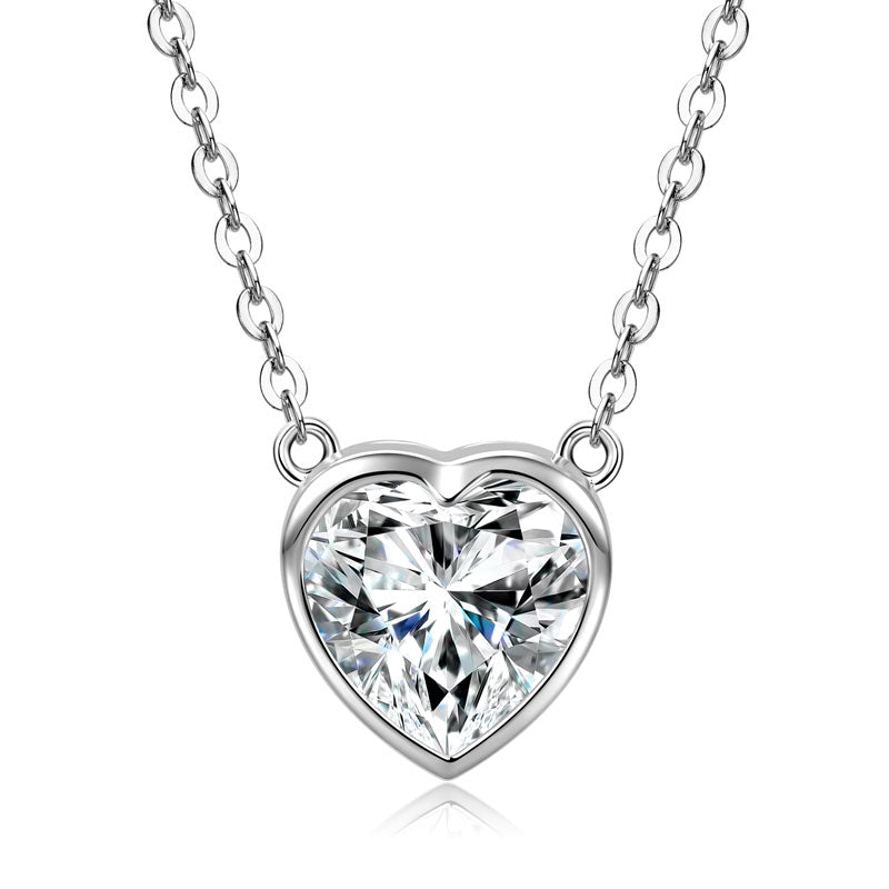 Cecile heart cut moissanite bezel necklace in sterling silver