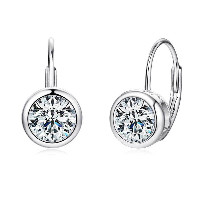 Raphaelle bezel moissanite leverback earrings in sterling silver