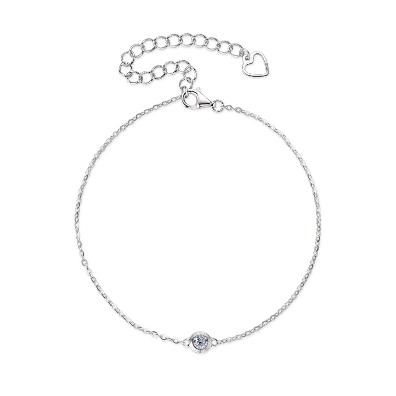 Capucine bezel set moissanite solitaire bracelet in sterling silver