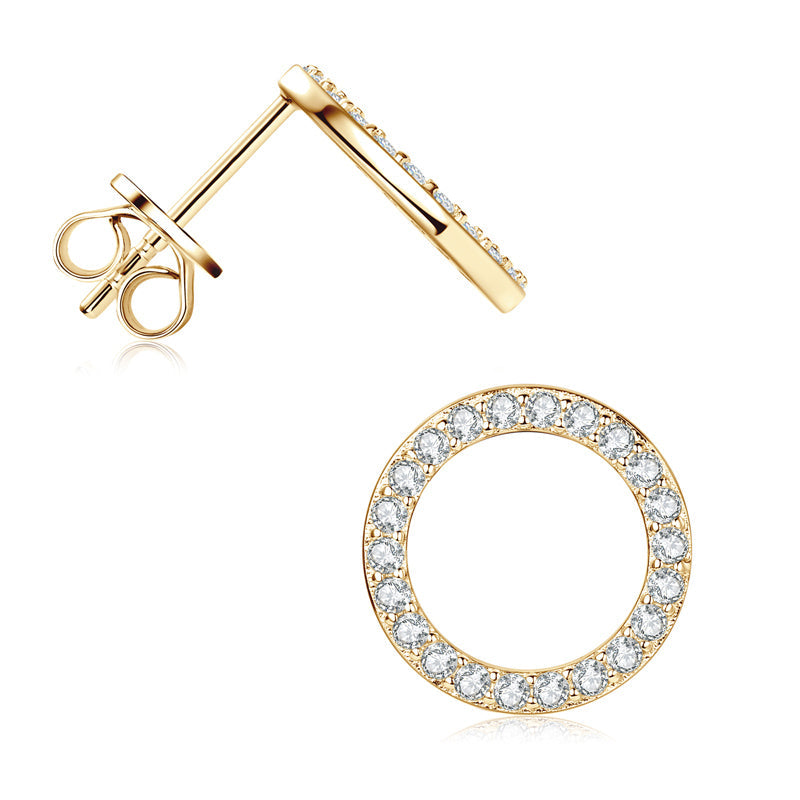 Harper pave moissanite halo circle studs in gold plate, view 3
