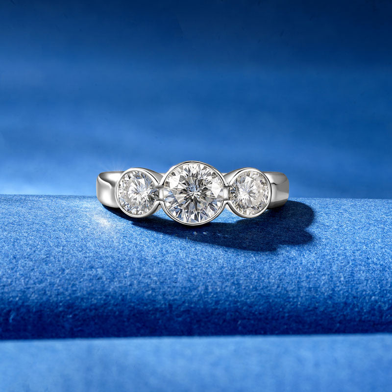 Romane Three Stone Bezel Ring view 3