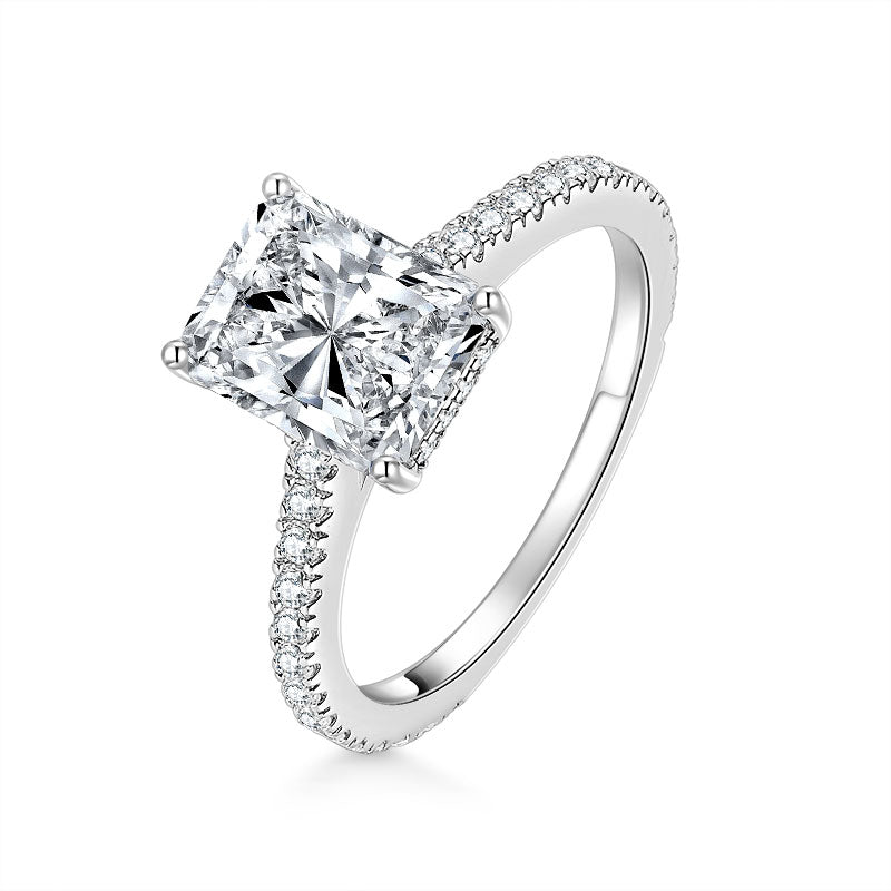 Clarisse radiant hidden halo moissanite ring in sterling silver