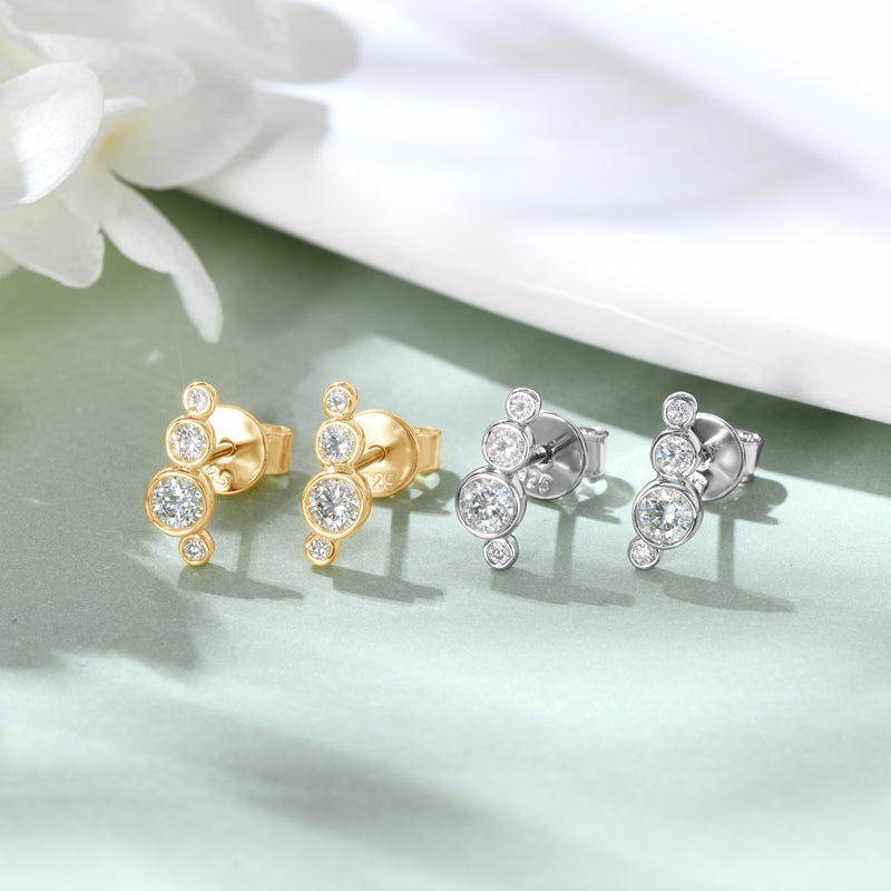 Isaure Four Stone Bezel Climber Studs in sterling silver and gold plate, view 7
