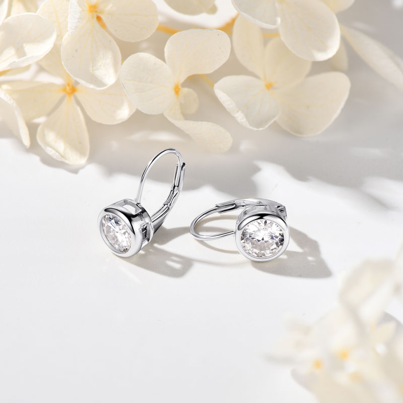 Raphaelle Bezel Leverback Earrings in sterling silver, view 8