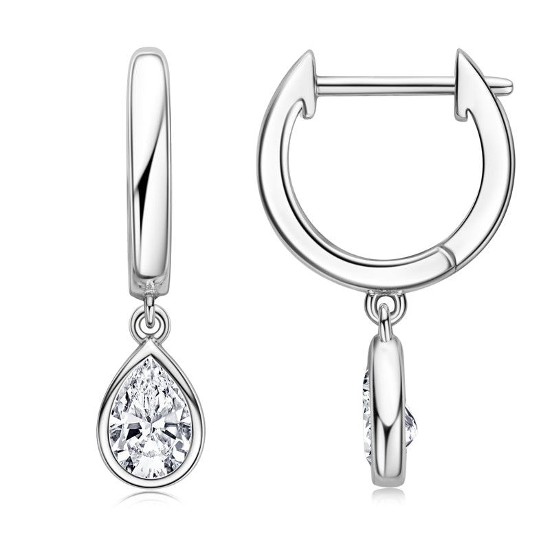 Sidonie pear drop moissanite huggies in sterling silver