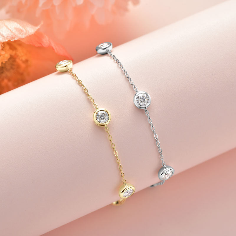Sandrine Bezel Station Bracelet in sterling silver and gold plate, view 7