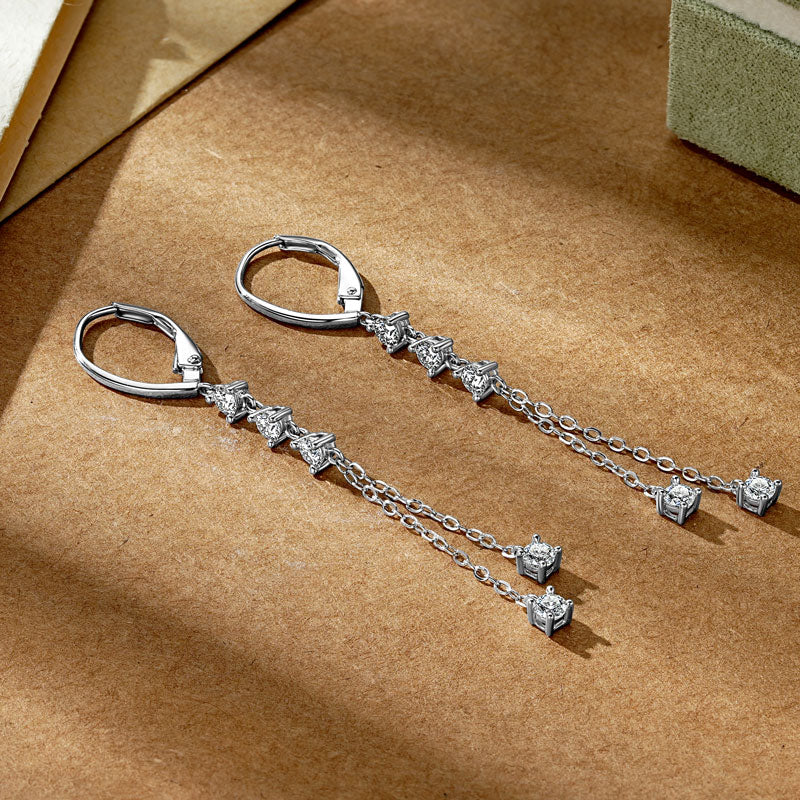 Agathe trillion moissanite chain drop earrings in sterling silver