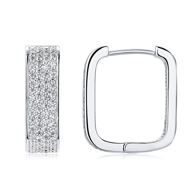 Honorine pave moissanite rectangle hoops in sterling silver