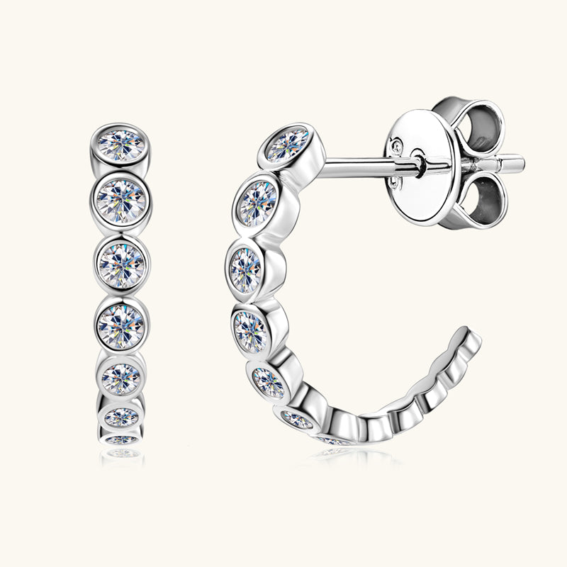 Genevieve bezel moissanite half hoops in sterling silver