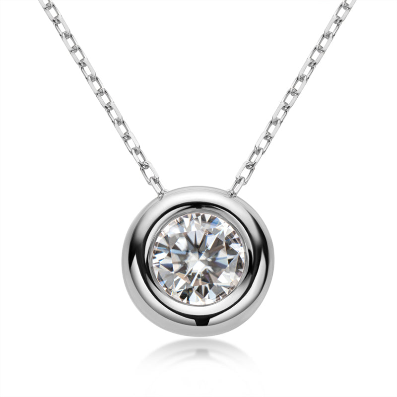 Cosette bezel moissanite slider pendant in sterling silver