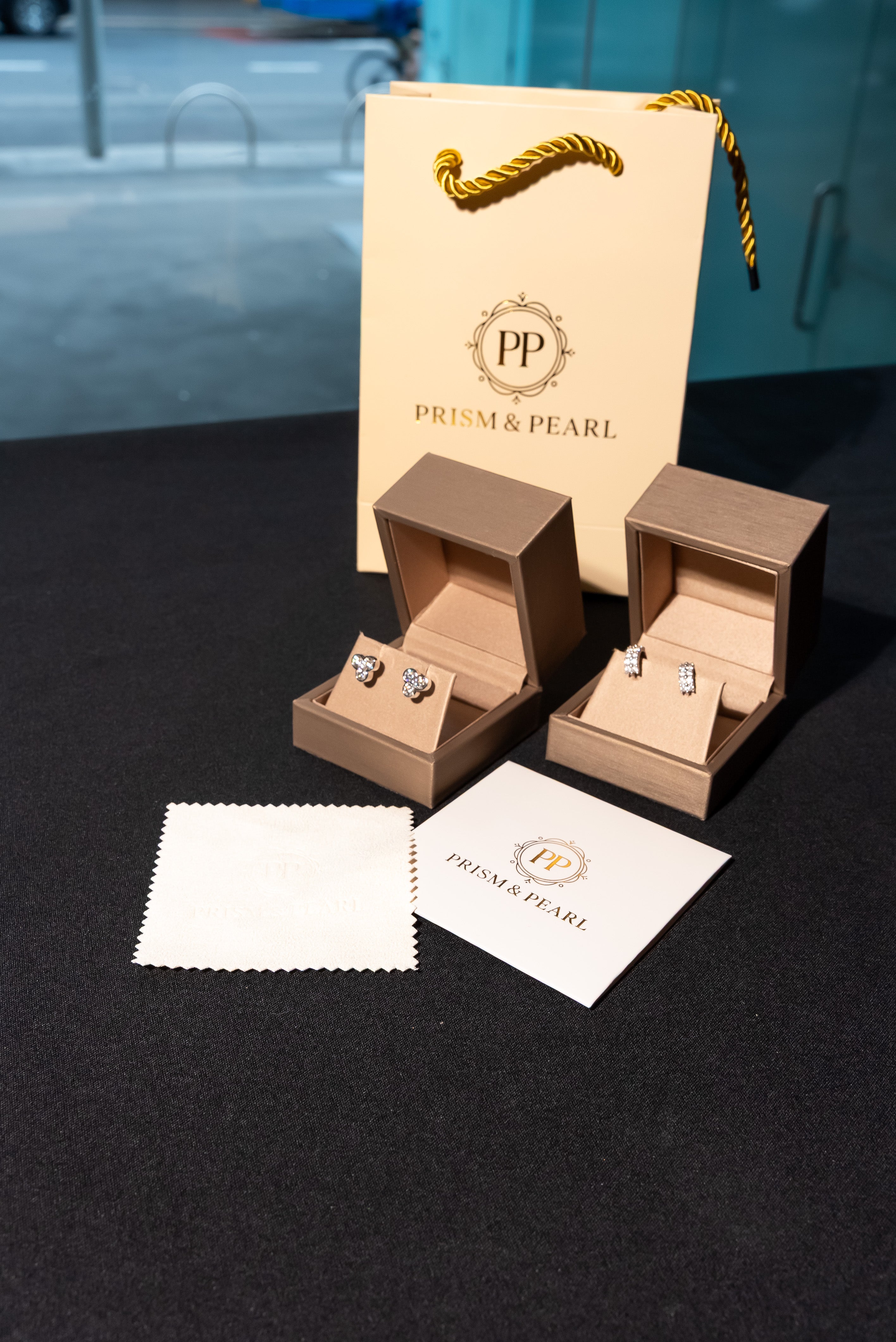 Prism & Pearl gift bag and boxed earrings