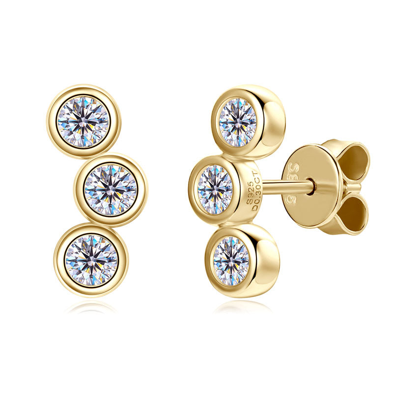 Leontine Bezel Trio Climber Studs in gold plated view 7