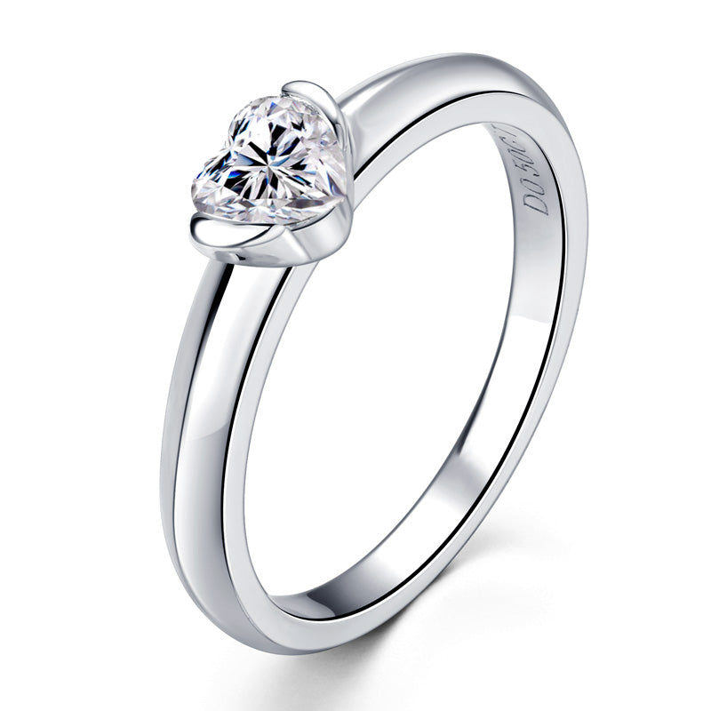Ines heart moissanite solitaire ring in sterling silver